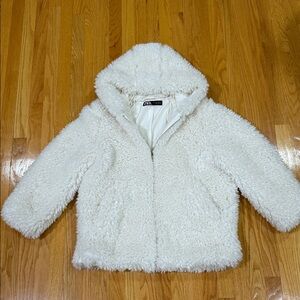 Zara Cream Teddy Jacket with Hood